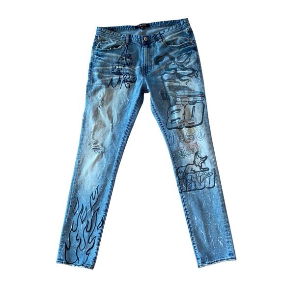 VTG AKOO Redline 2 Piece Denim Set Button Up Jean Jacket & Pants SZ M TOP 36X32 - Picture 7 of 16